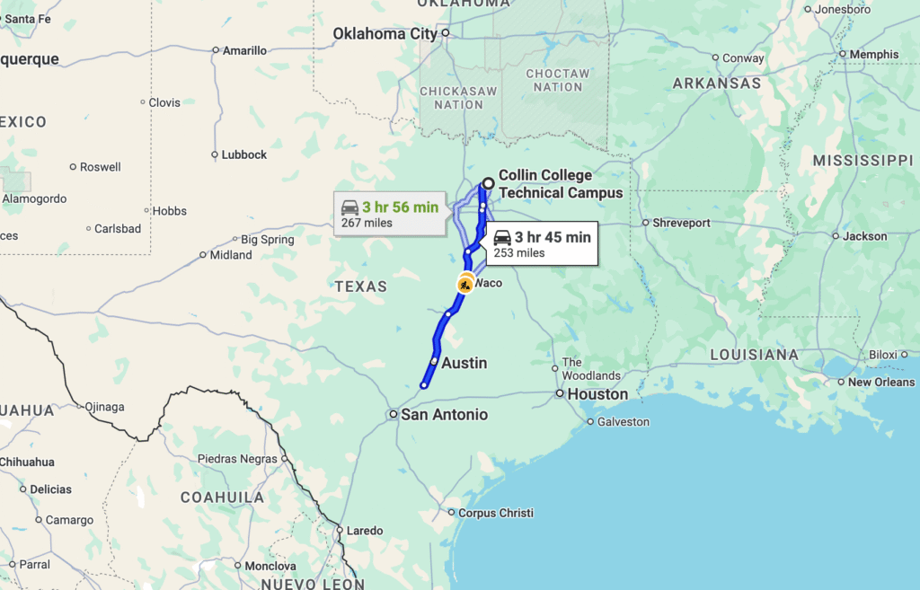 Khoảng cách giữa Collin College và TXST